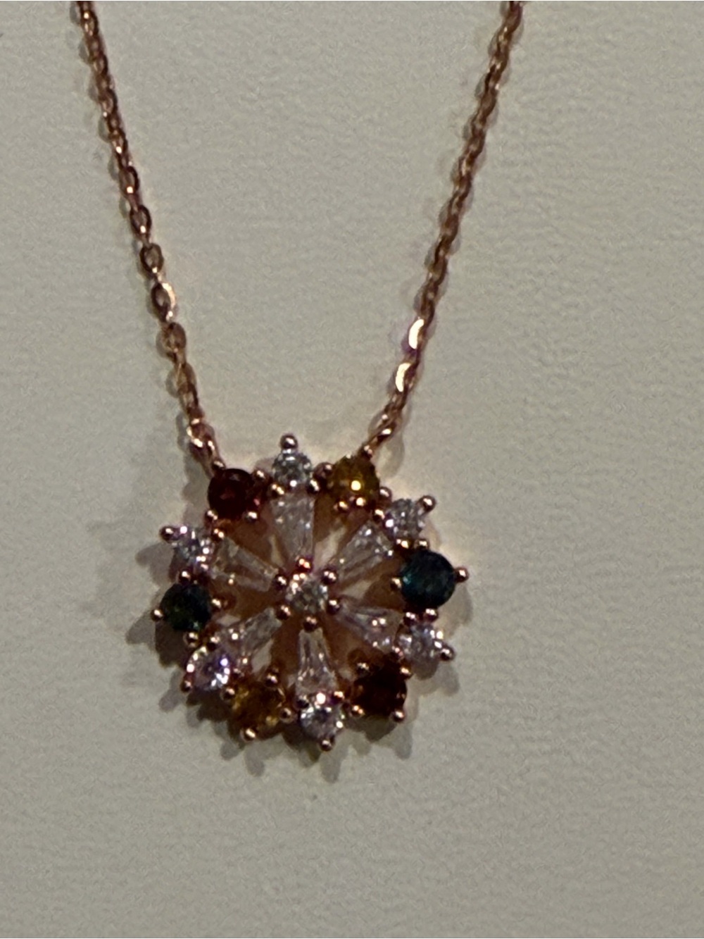 S925 Rose Gold Plated Multicolor Tourmaline Floral Necklace